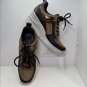 DKNY Women’s Black & Gold Wedge Sneakers (US 10 / EU 41)